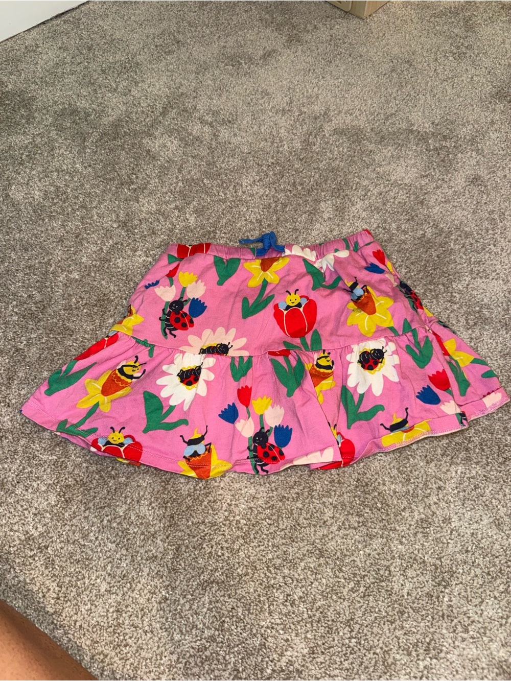 Mini Boden Pink Floral Tiered Skirt with Bugs